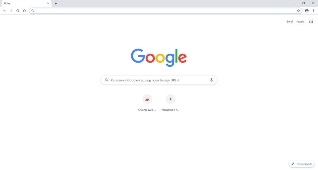 A Google Chrome kezdőképernyője.