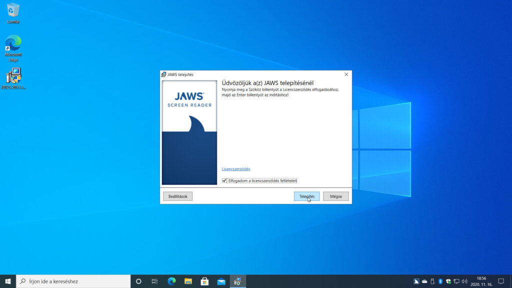 A Jaws telepítővarázslójának első ablaka.