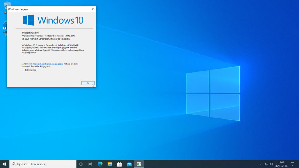 3. ábra: A Windows - névjegy párbeszédablak.