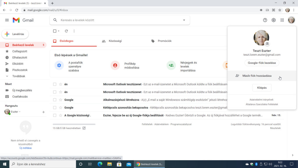 9. ábra: …válasszuk ki a Másik fiók hozzáadása gombot!