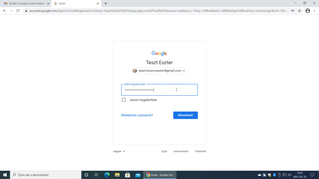 3. ábra: Az újabb oldalon gépeljük be a jelszót, majd ismét üssük le az Enter billentyűt!