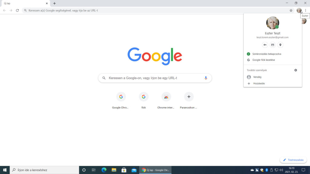 A Ctrl+Shift+M billentyűparanccsal azonnal hozzáférhetünk a Chrome böngésző Jelenlegi felhasználó gombjához.