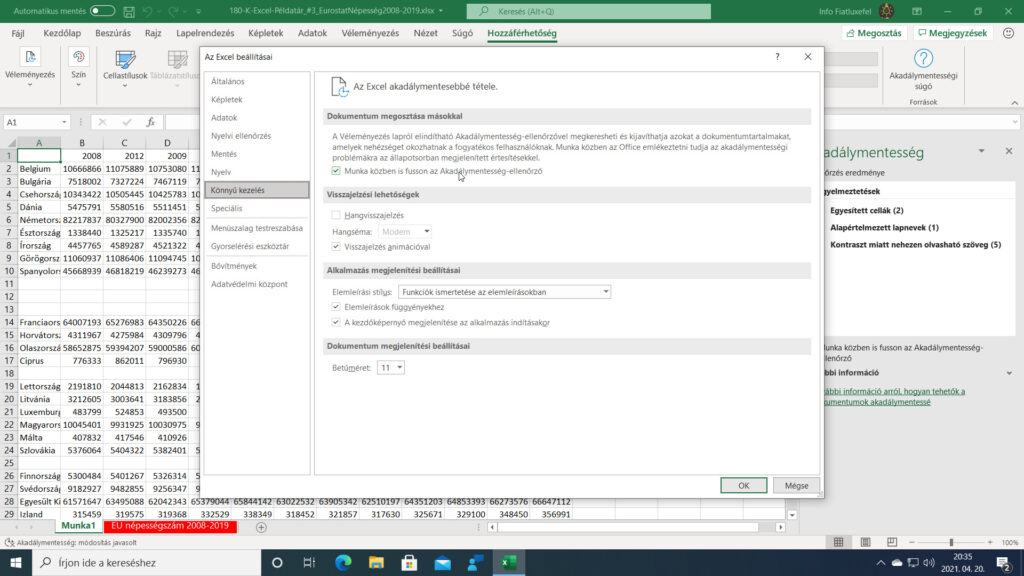 4. ábra: A Könnyű kezelés beállításai még megegyeznek a legfrissebb buildben...