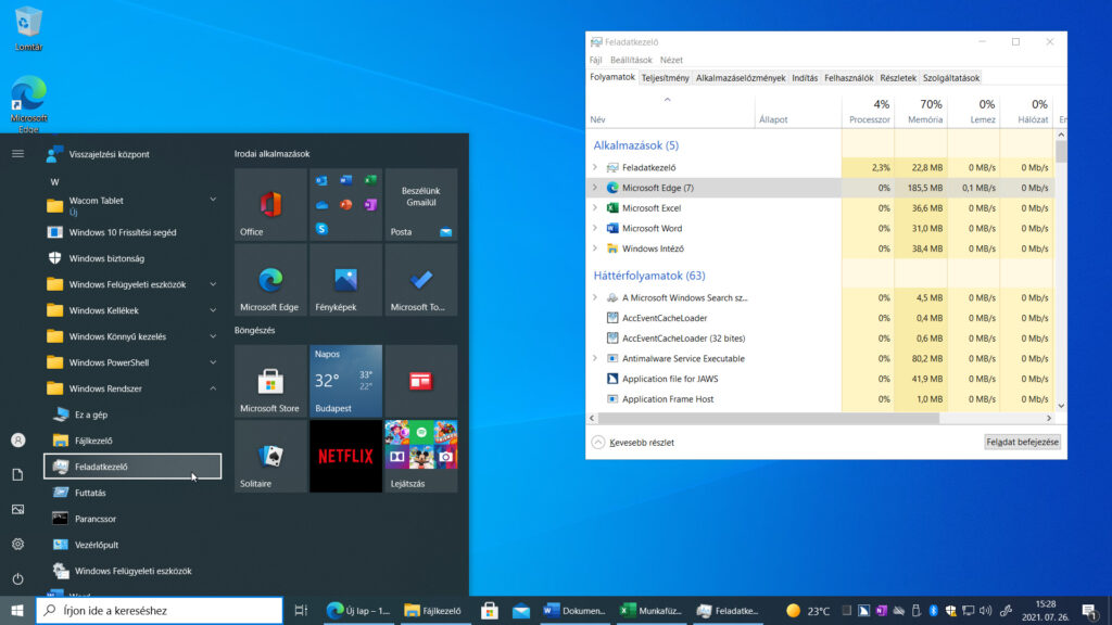 4. ábra: A Feladatkezelő hivatalos helye a Start menü Windows Rendszer mappája.