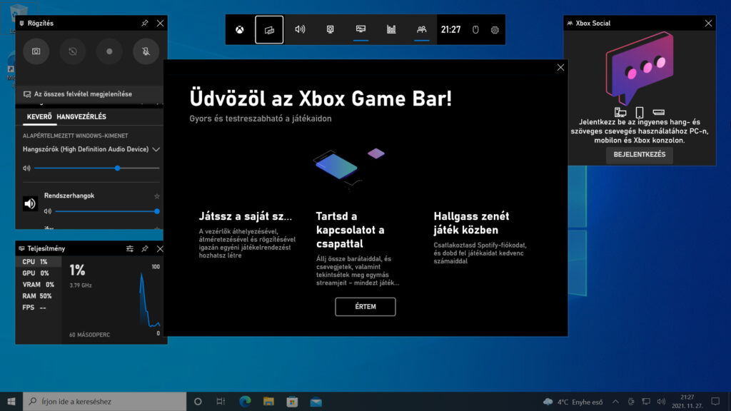 3. ábra: Az Xbox Game Bar ablakai.