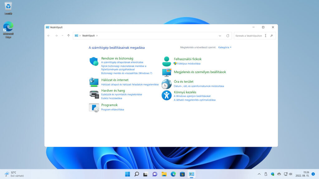 11. ábra: A Vezérlőpult felülete az aktuális Windows 11 verzióban.