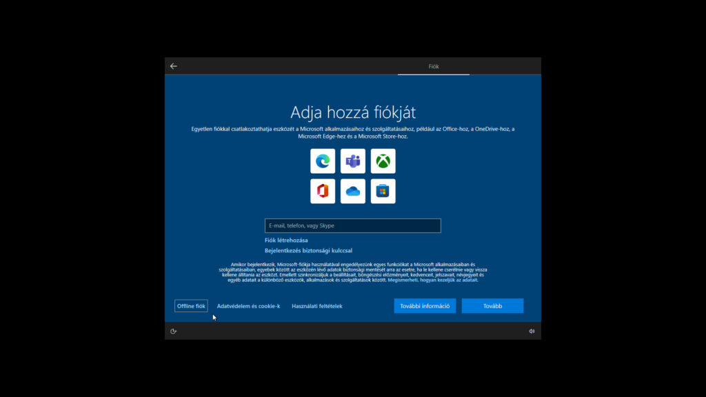 14. ábra: Az Adja hozzá fiókját képernyőn válaszd a bal alsó sarokban található Offline fiók…