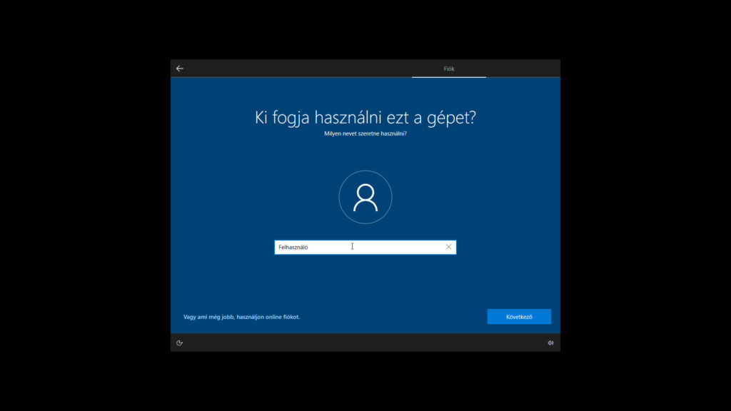 16. ábra: Add meg a fiók nevét, majd válaszd a Következő gombot!.