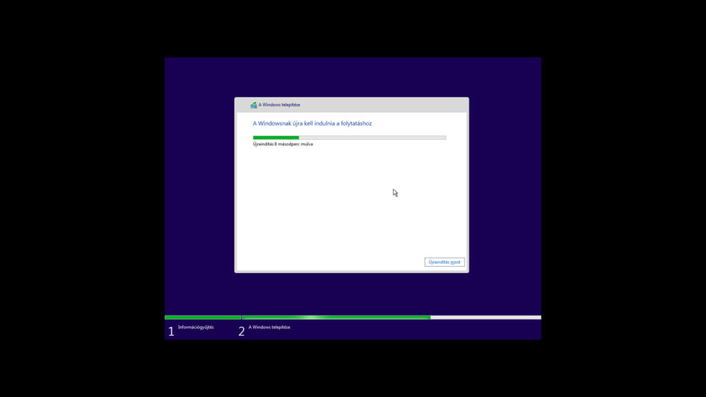 8. ábra: …újraindítja a számítógépet! Eközben vedd ki az USB telepítési adathordozót!